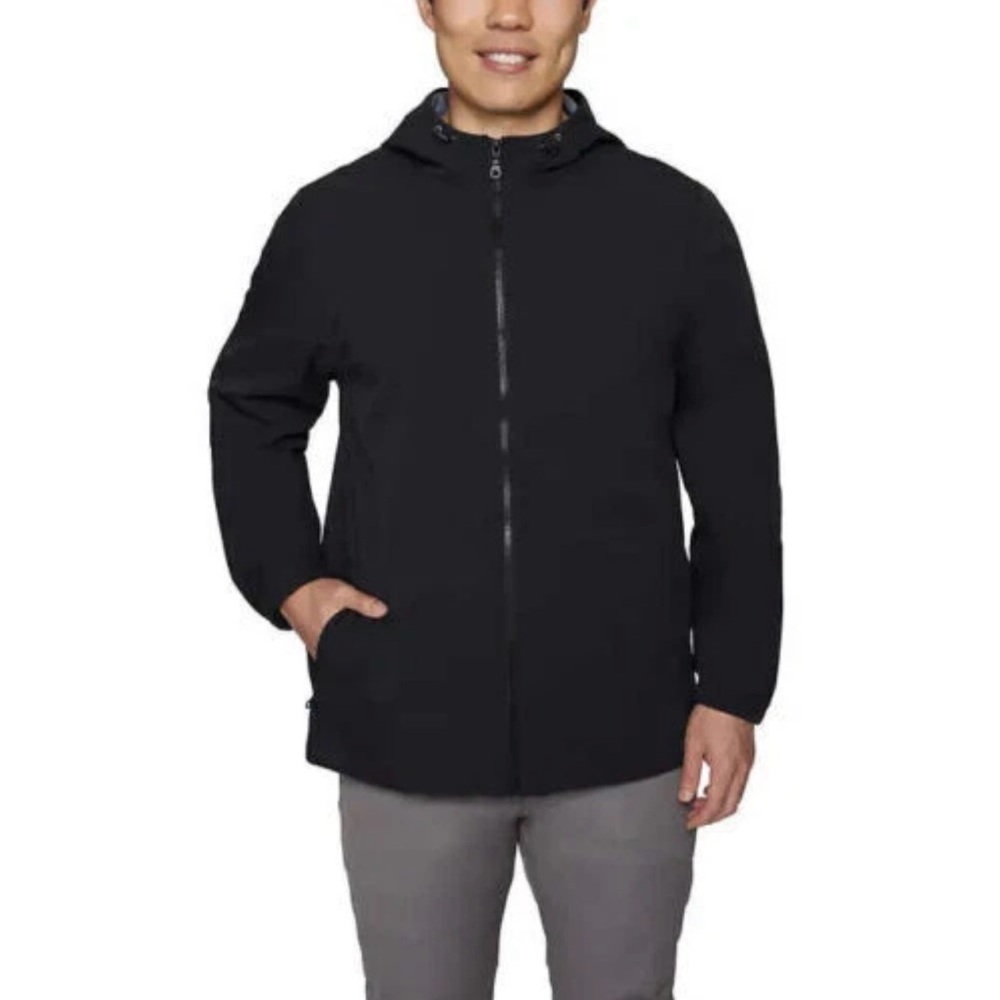 Voyager Black Raincoat with Hood and Full-Length Zipper